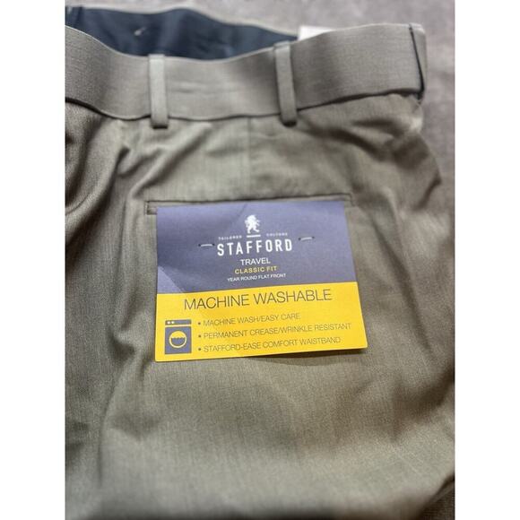 STAFFORD Khaki Travel Classic Fit Flat Front PANTS 44x30 NEW‎ $70 TAGS NWT - Picture 5 of 6